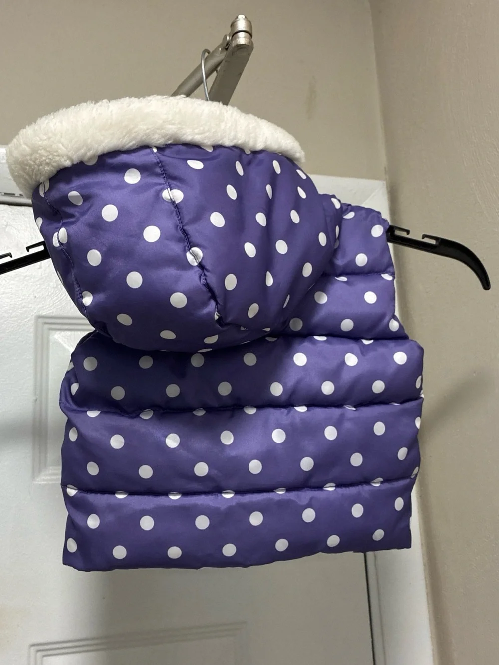 Gymboree Purple Polka Dot Hooded Puffer Vest with Faux Fur Trim
